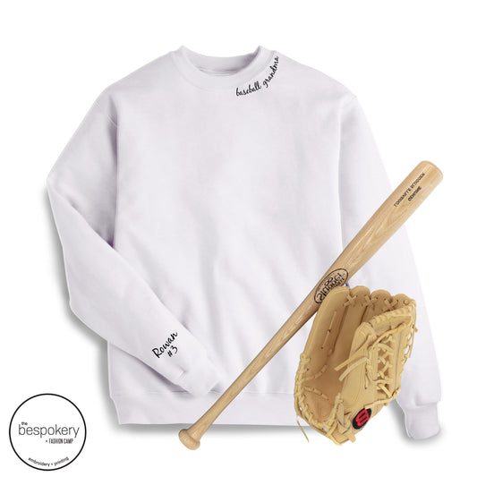"collar baseball grandma" CUSTOM sleeve - White Sweatshirt