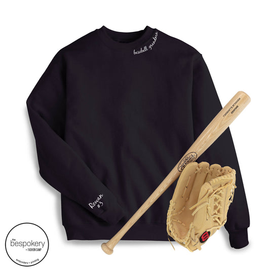 "collar baseball grandma" CUSTOM sleeve - Black Sweatshirt
