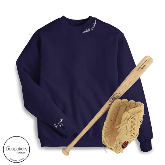 "collar baseball grandma" CUSTOM sleeve - Navy Sweatshirt