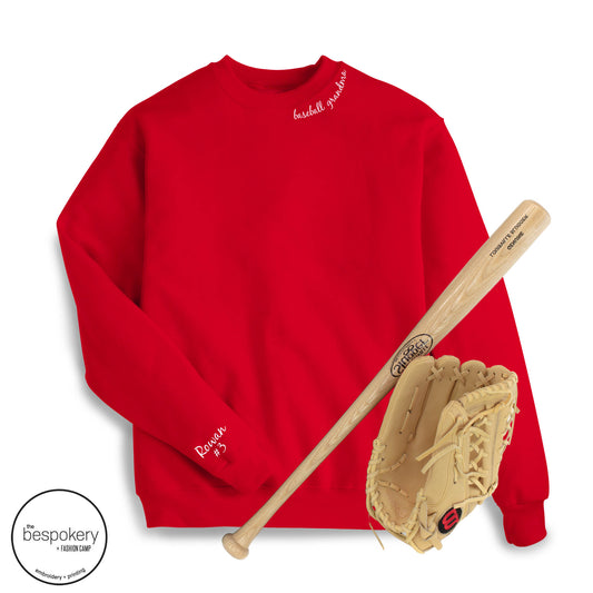 "collar baseball grandma" CUSTOM sleeve - Red Sweatshirt