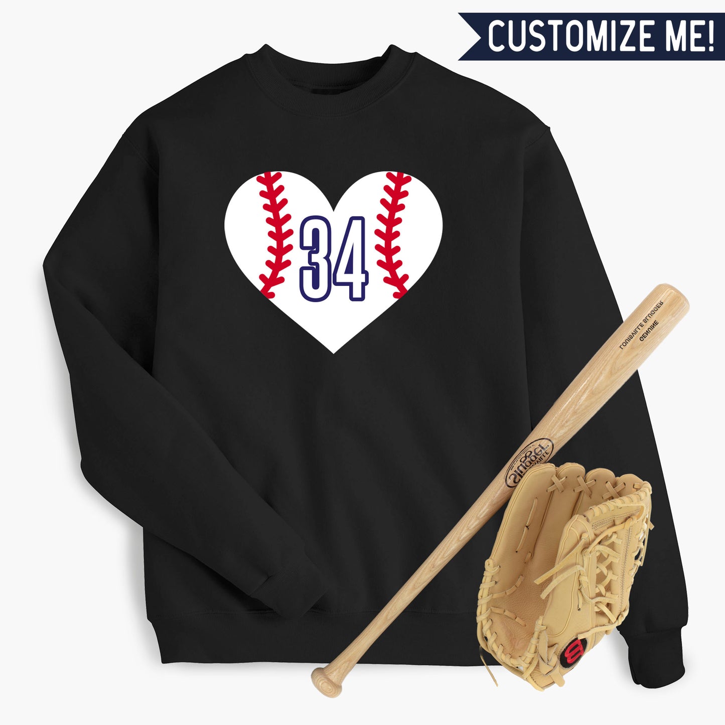 Baseball Heart CUSTOM number Sweatshirt