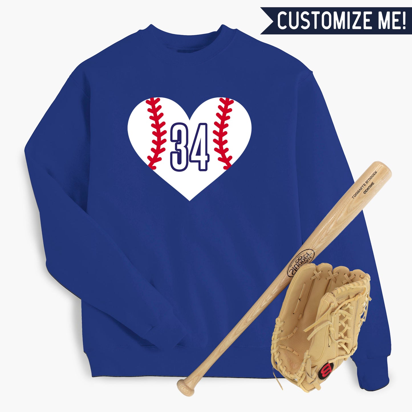 Baseball Heart CUSTOM number Sweatshirt