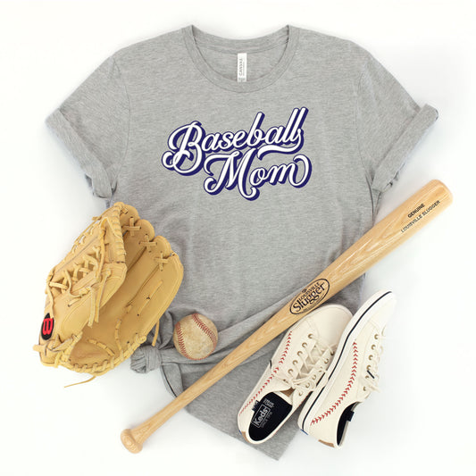 "Baseball Mom" Yankees script - Heather Grey T-shirt
