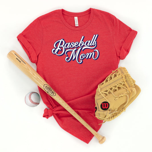 "Baseball Mom" Yankees script - Heather Red T-shirt