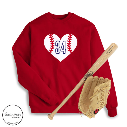 "Baseball Heart" CUSTOM number - Red Sweatshirt