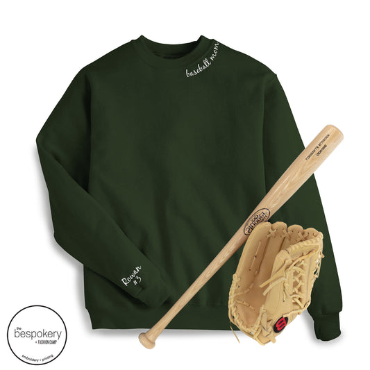 "collar baseball mom" CUSTOM sleeve - Forest Green Sweatshirt