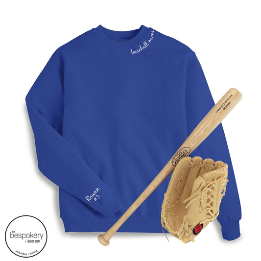 "collar baseball mom" CUSTOM sleeve - Royal Sweatshirt