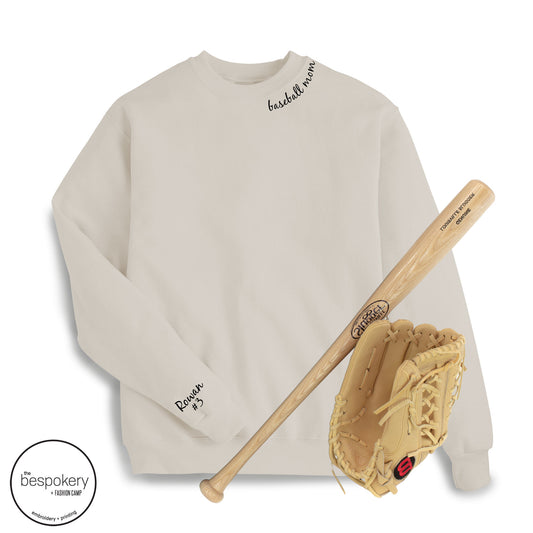 "collar baseball mom" CUSTOM sleeve - Sand Sweatshirt