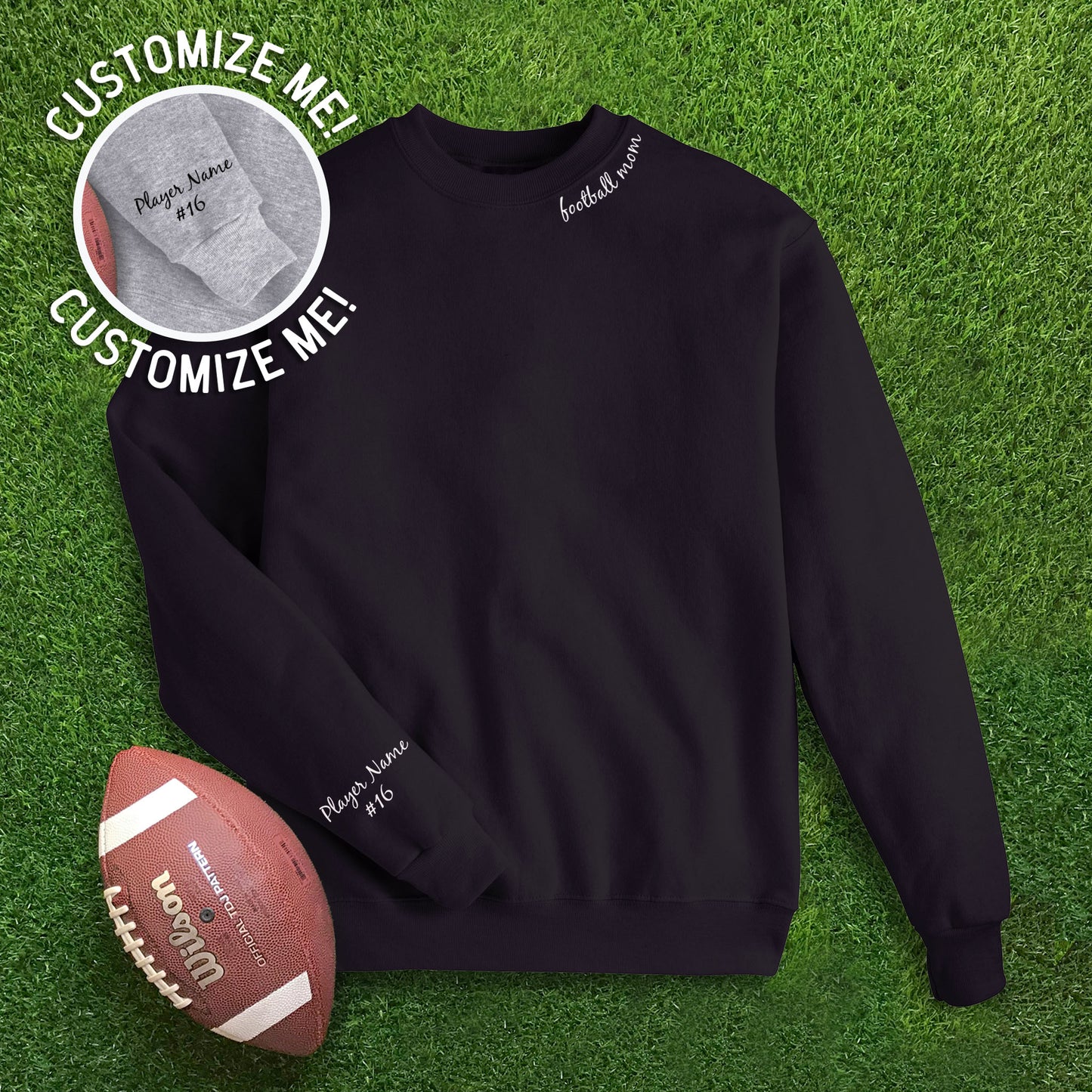 Collar Football Mom + CUSTOM sleeve Sweatshirt
