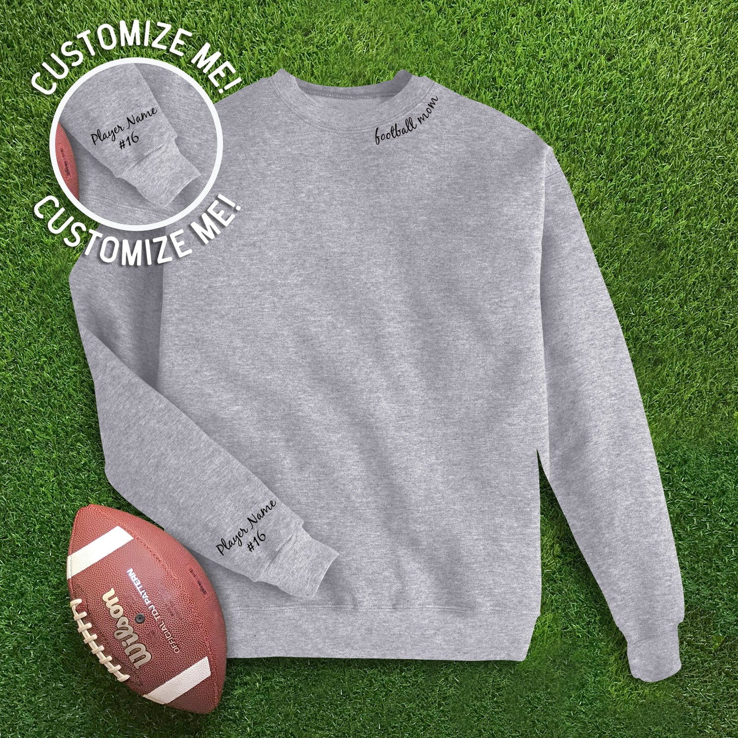 Collar Football Mom + CUSTOM sleeve Sweatshirt