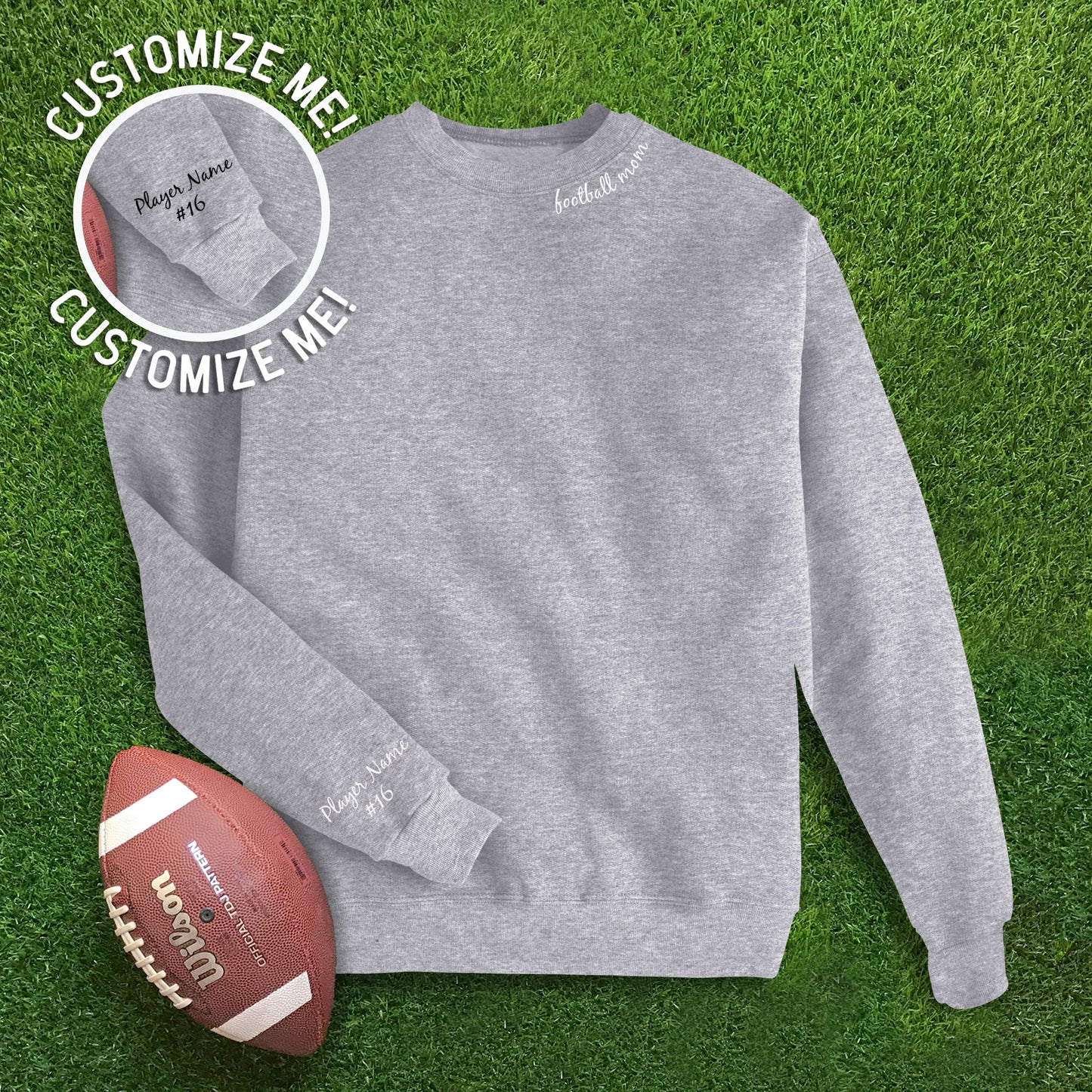 Collar Football Mom + CUSTOM sleeve Sweatshirt