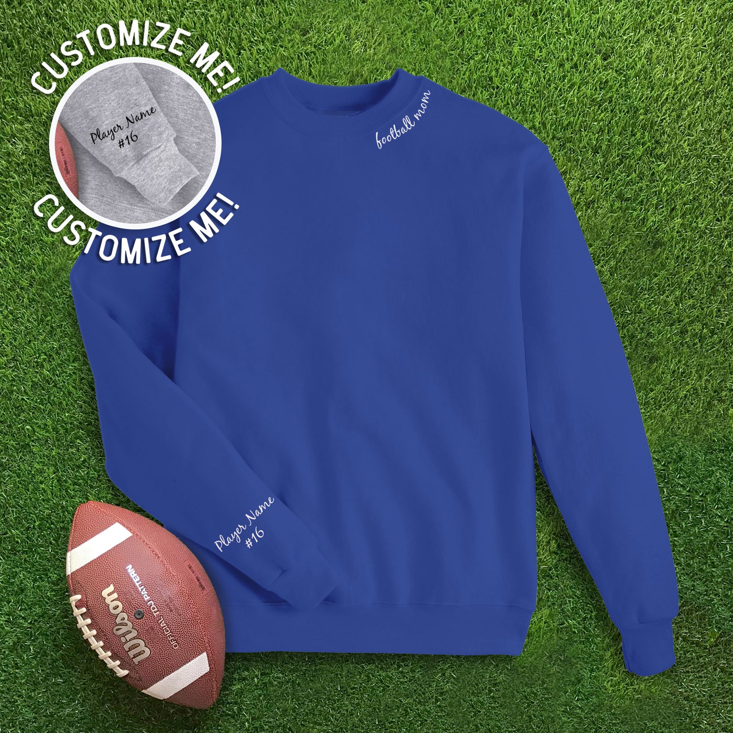 Collar Football Mom + CUSTOM sleeve Sweatshirt