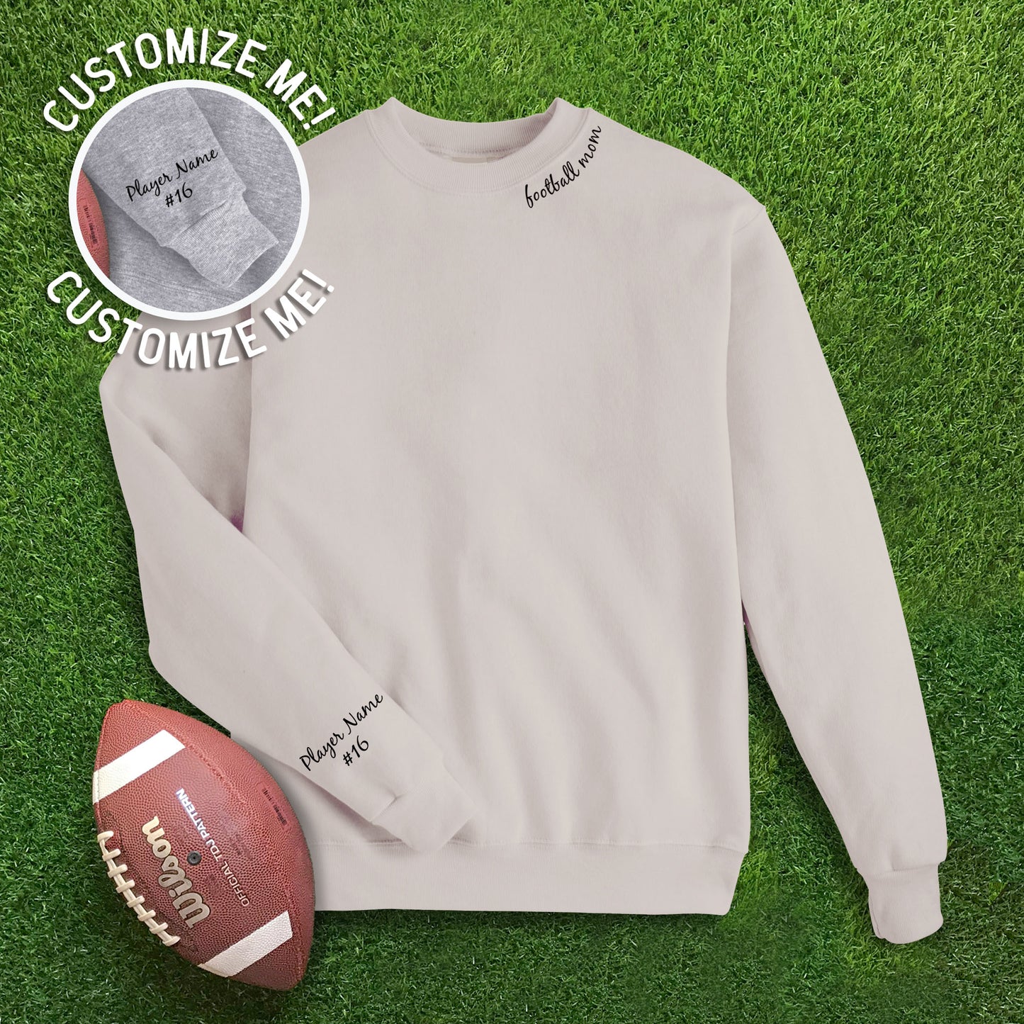 Collar Football Mom + CUSTOM sleeve Sweatshirt