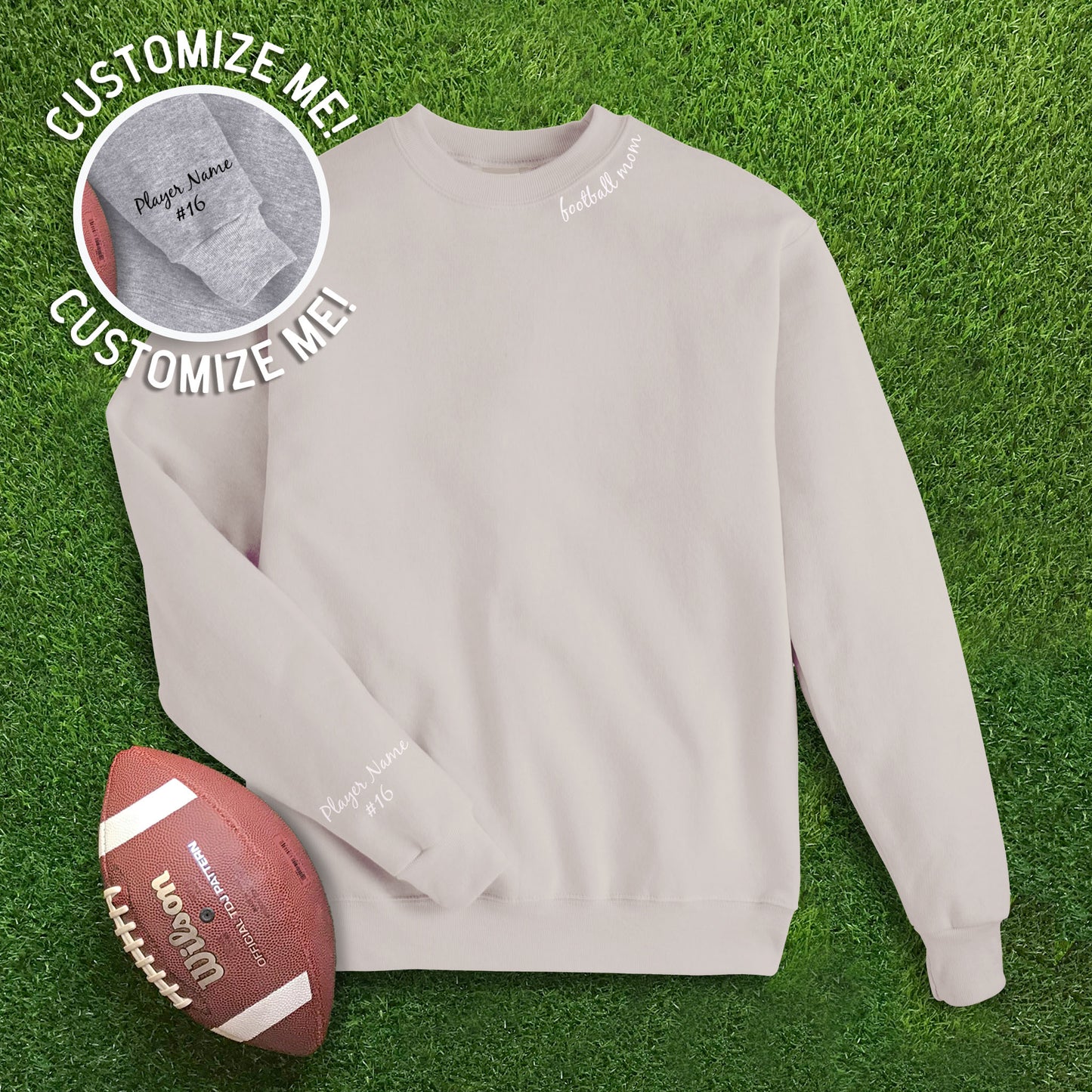 Collar Football Mom + CUSTOM sleeve Sweatshirt