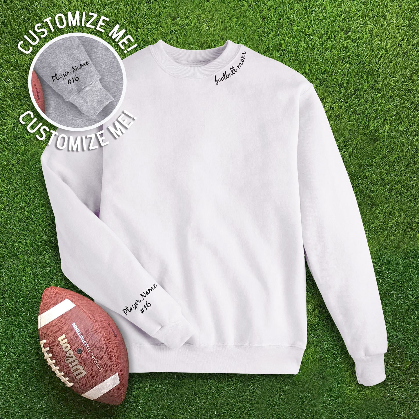 Collar Football Mom + CUSTOM sleeve Sweatshirt