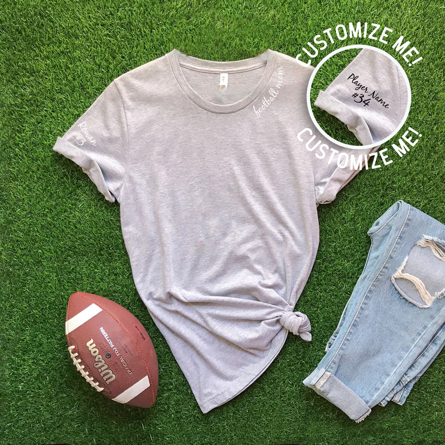 Collar Football Mom + CUSTOM sleeve T-shirt