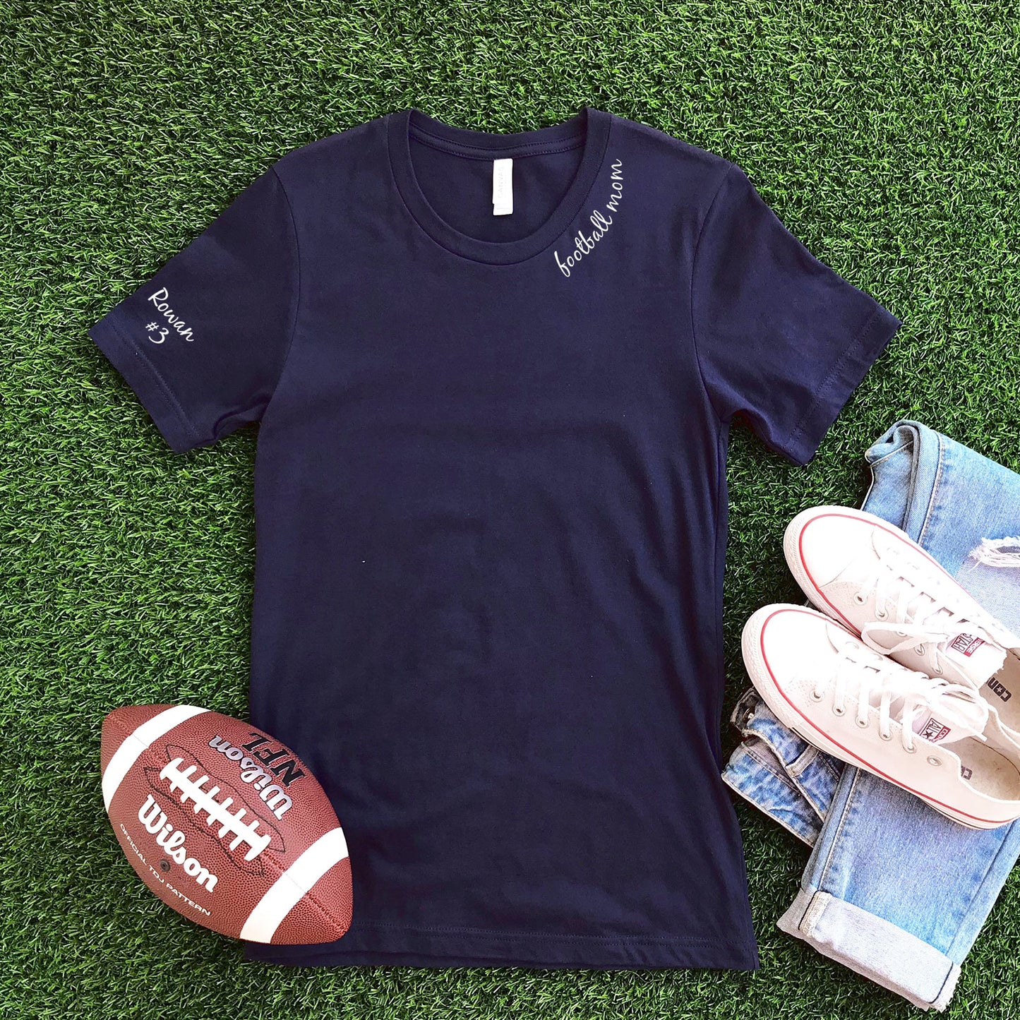 Collar Football Mom + CUSTOM sleeve T-shirt