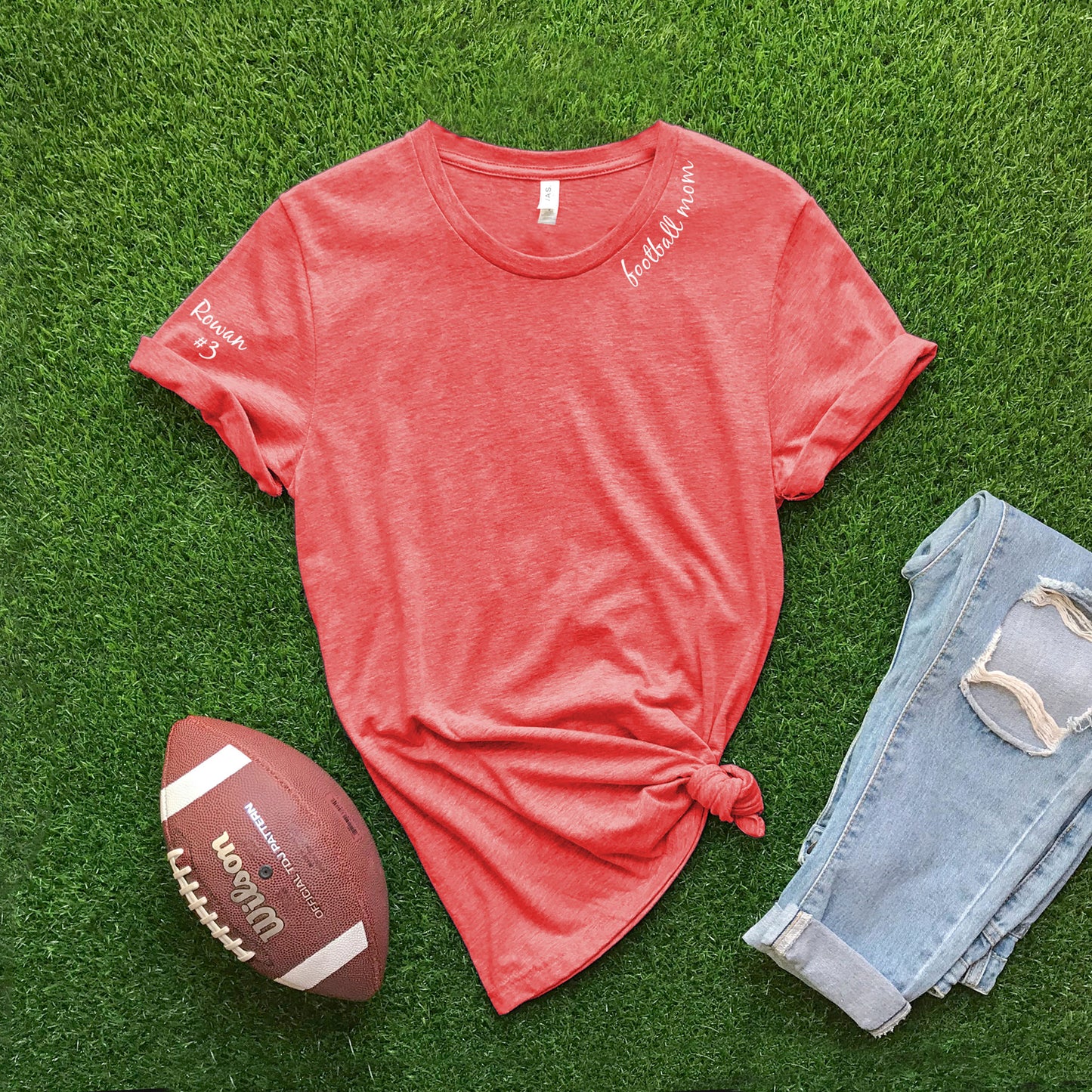 Collar Football Mom + CUSTOM sleeve T-shirt