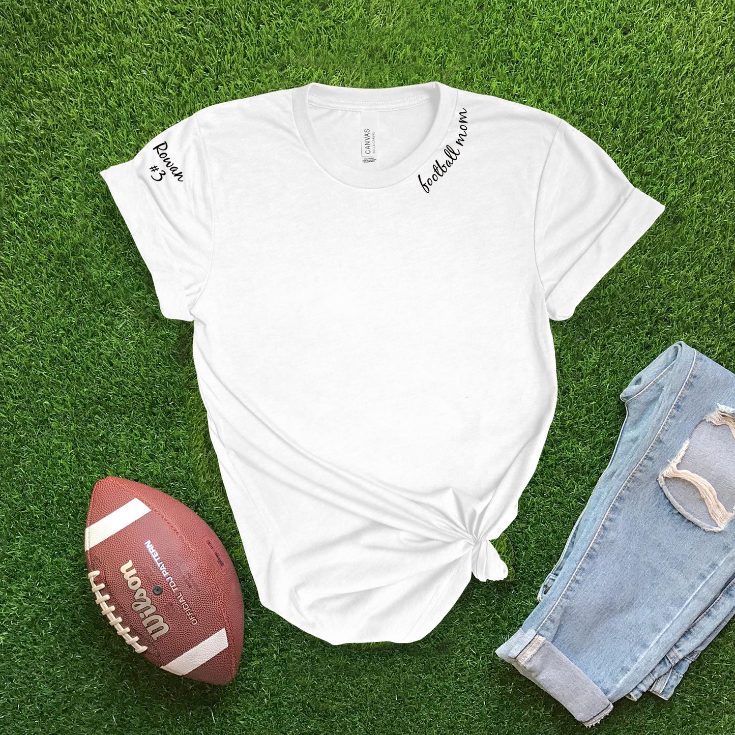 Collar Football Mom + CUSTOM sleeve T-shirt