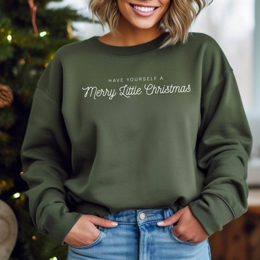 "Merry Little Christmas" - Military Green Sweatshirt (Adult Only)