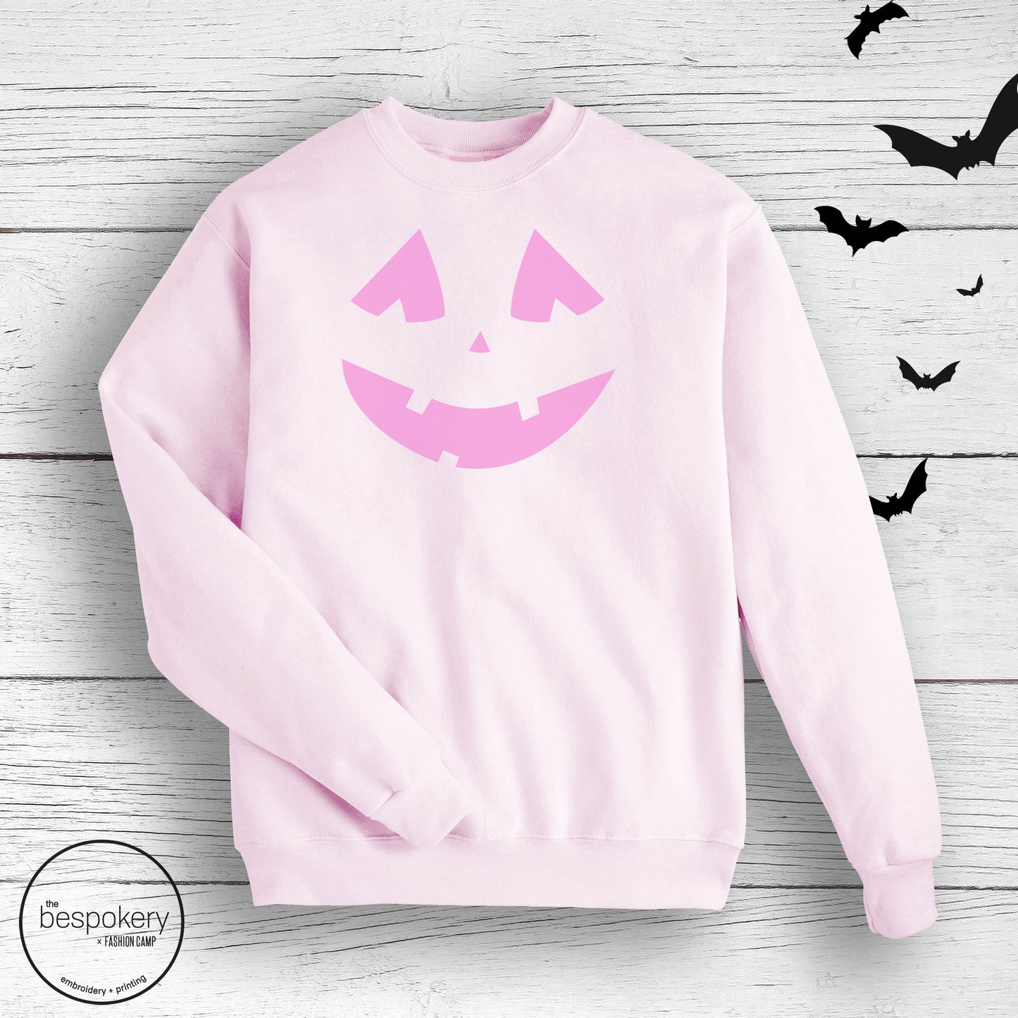 "Pumpkin Face" - Light Pink Sweatshirt (Adult Only)