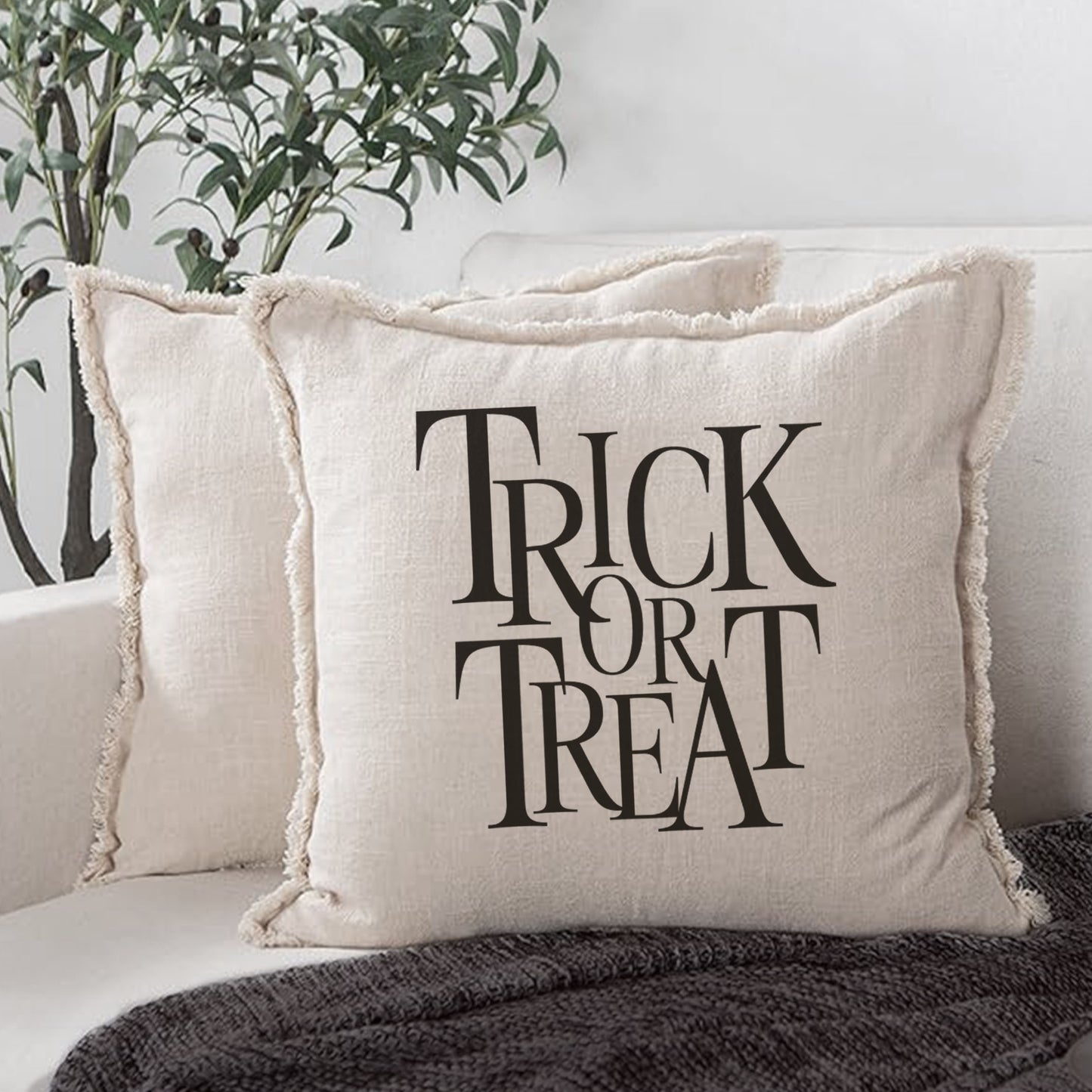Trick-or-Treat Halloween Fringe Pillow Case
