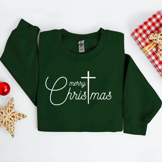 "Merry ChrisTmas" - Forest Green Sweatshirt (Adult Only)