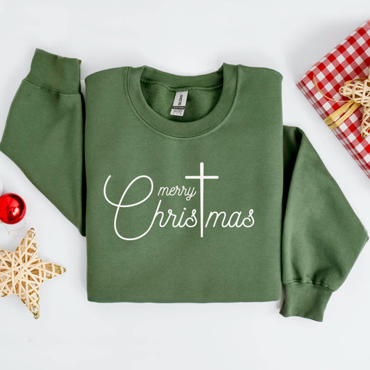 "Merry ChrisTmas" - Military Green Sweatshirt (Adult Only)