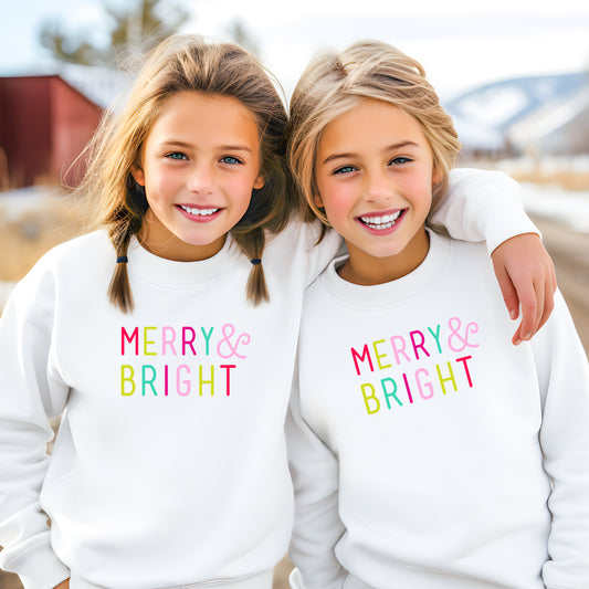 "Merry & Bright" - White Sweatshirt