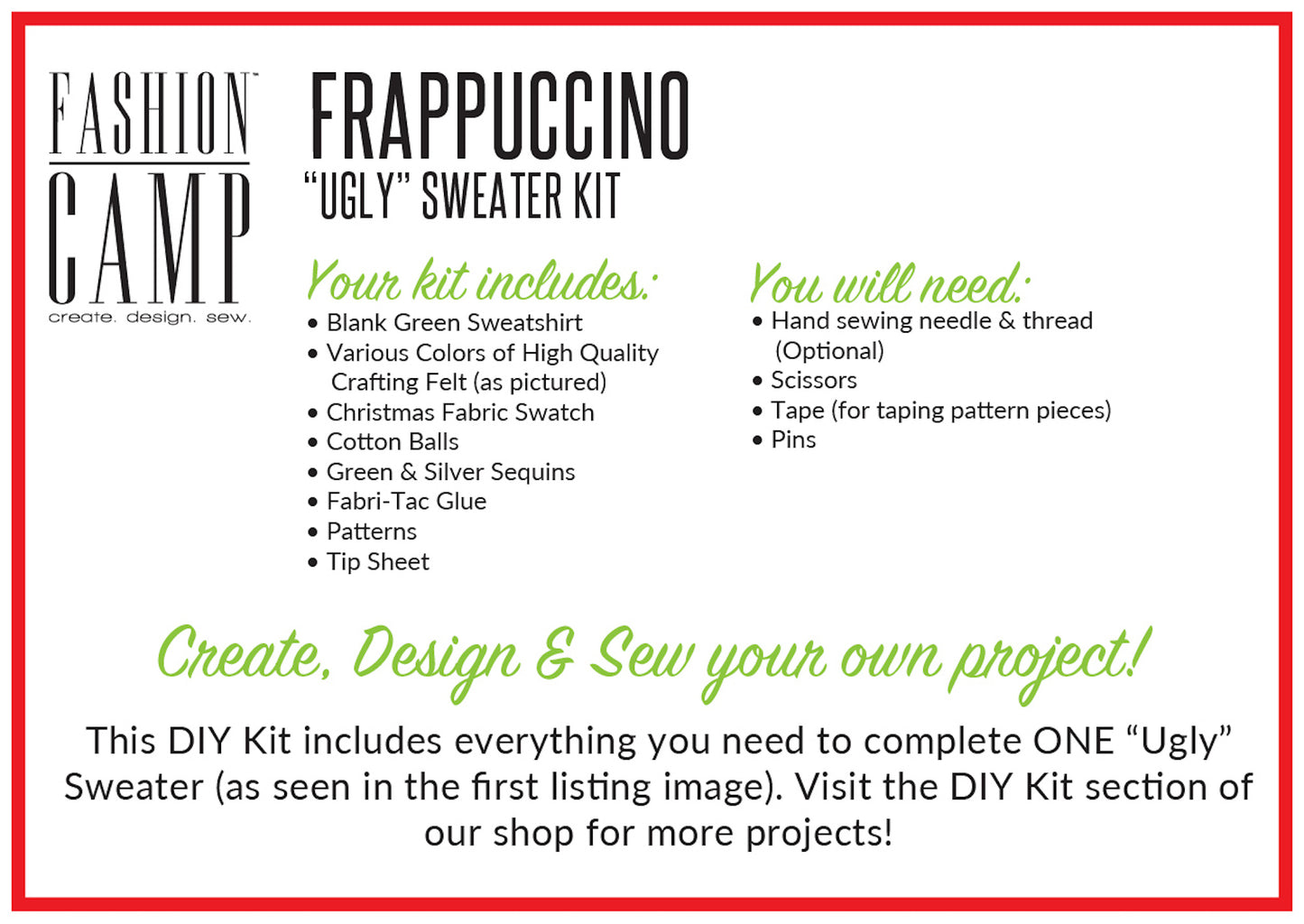 DIY Kit Ugly Christmas Sweater | Frappuccino "Ugly" Holiday Sweater