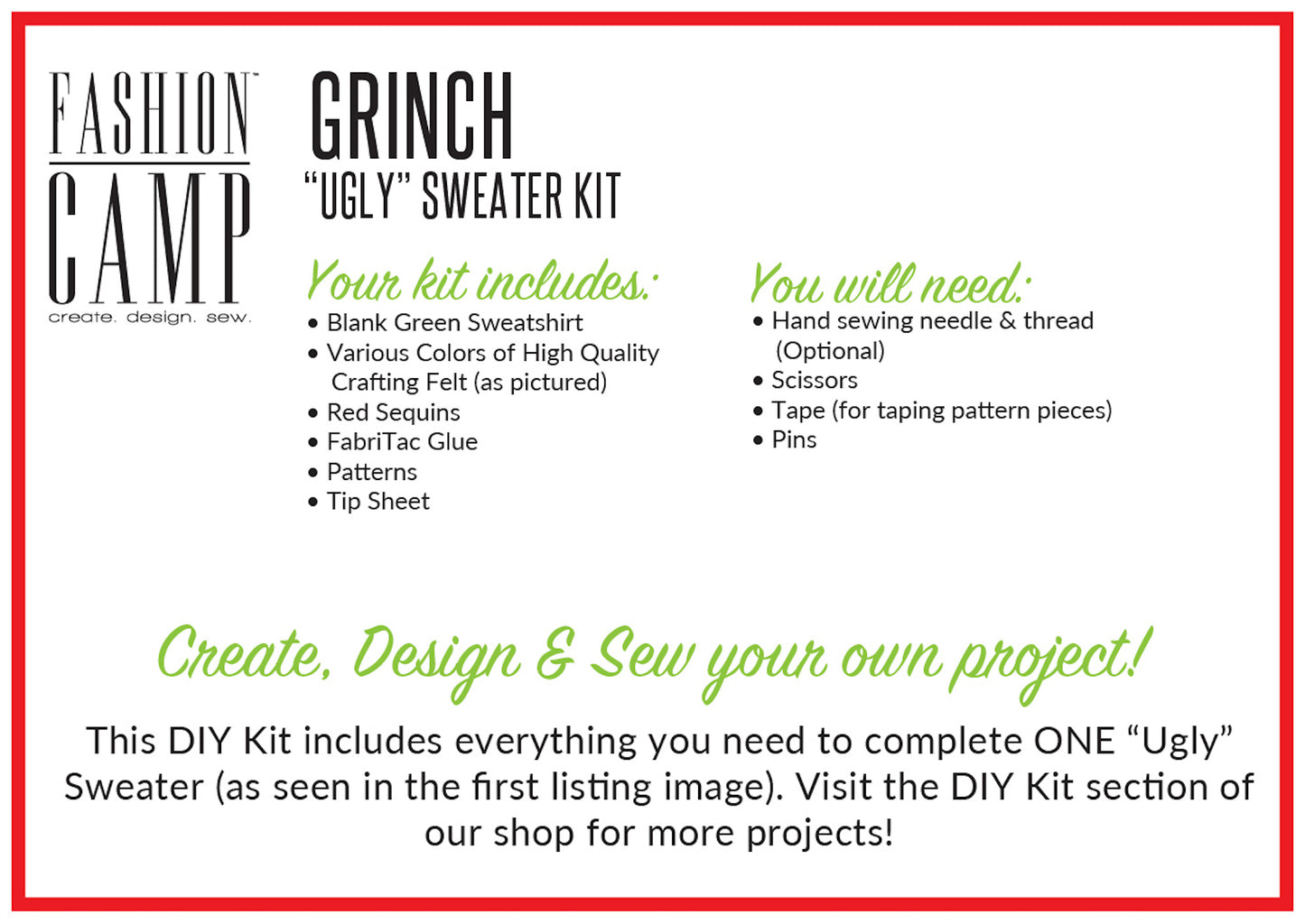 DIY Kit Ugly Christmas Sweater | Grinch "Ugly" Holiday Sweater