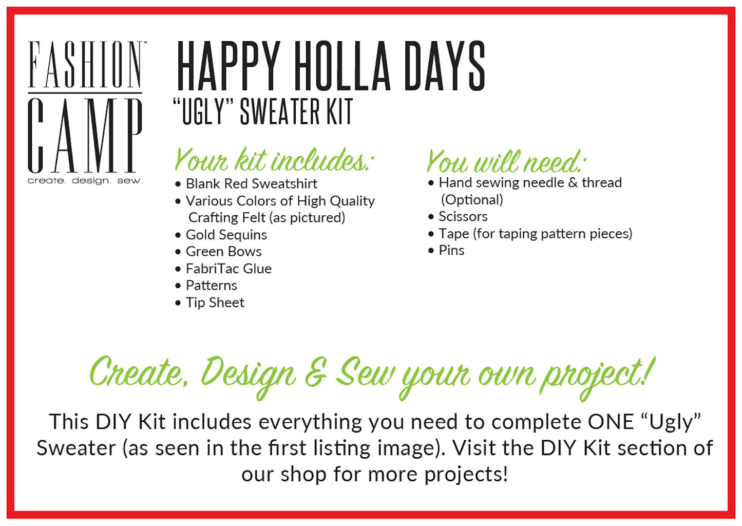 DIY Kit Ugly Christmas Sweater | Happy Holla Days "Ugly" Holiday Sweater