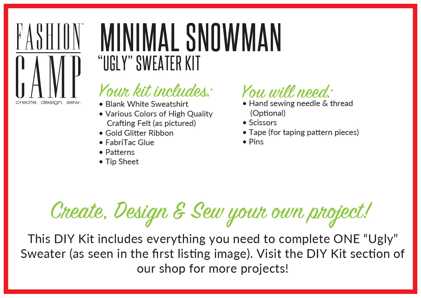 DIY Kit Ugly Christmas Sweater | Minimal Snowman "Ugly" Holiday Sweater
