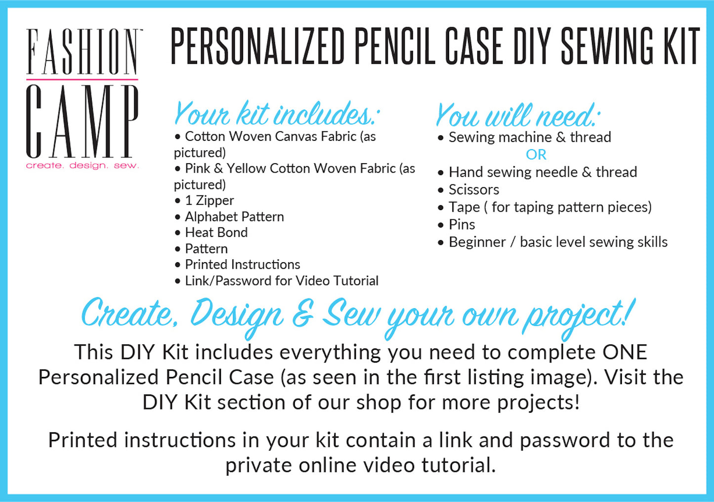 DIY Personalized Pencil Case Sewing Kit & Video Tutorial