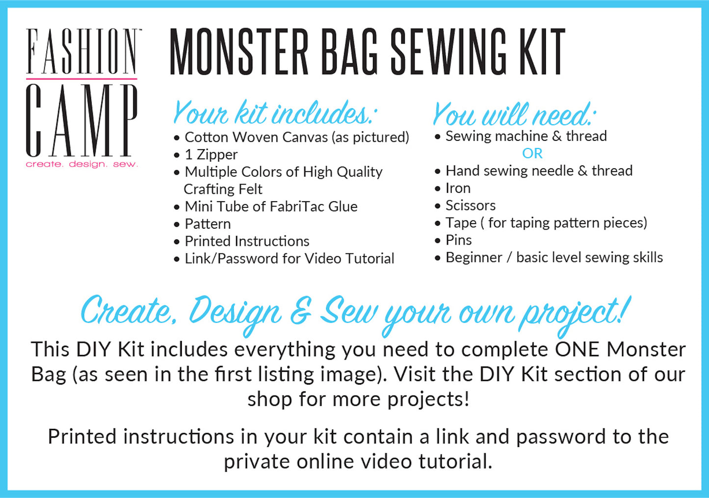 DIY Monster Bag Sewing Kit & Video Tutorial