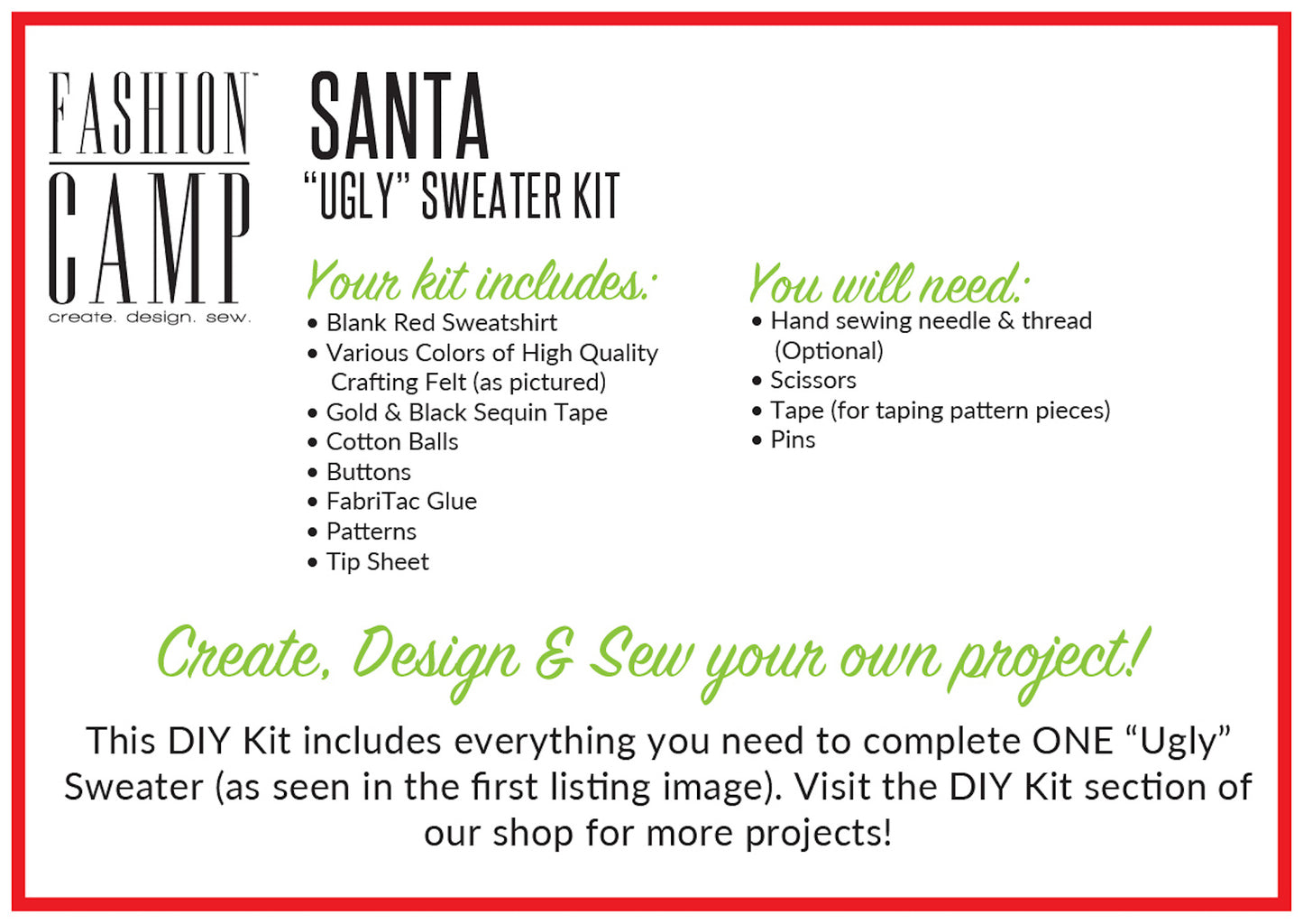 DIY Kit Ugly Christmas Sweater | Santa "Ugly" Holiday Sweater