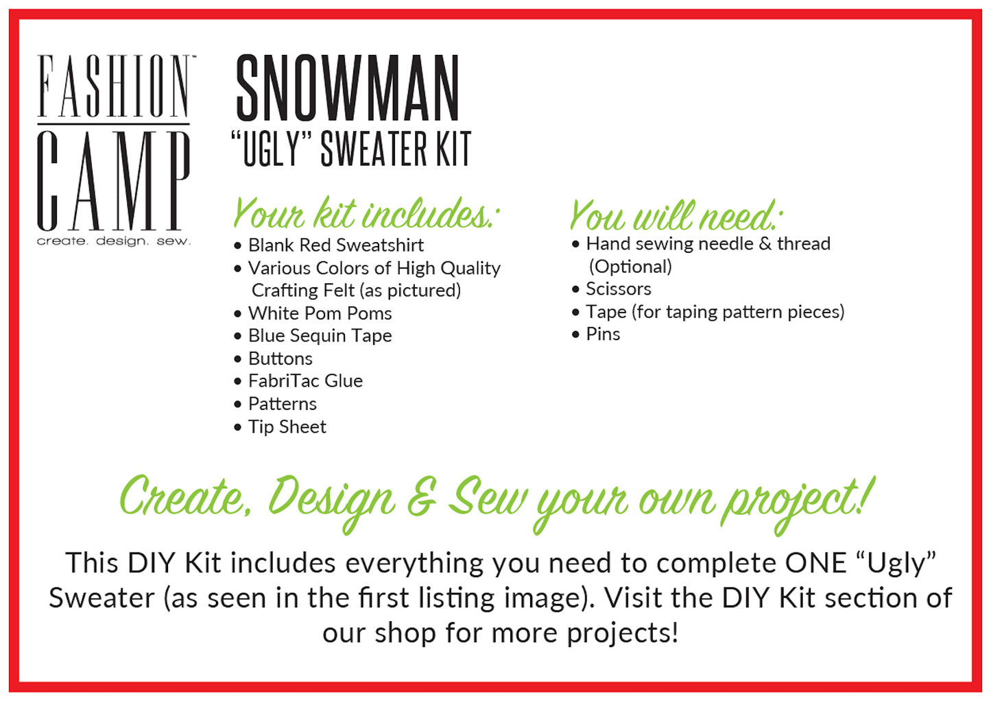 DIY Kit Ugly Christmas Sweater | Snowman "Ugly" Holiday Sweater