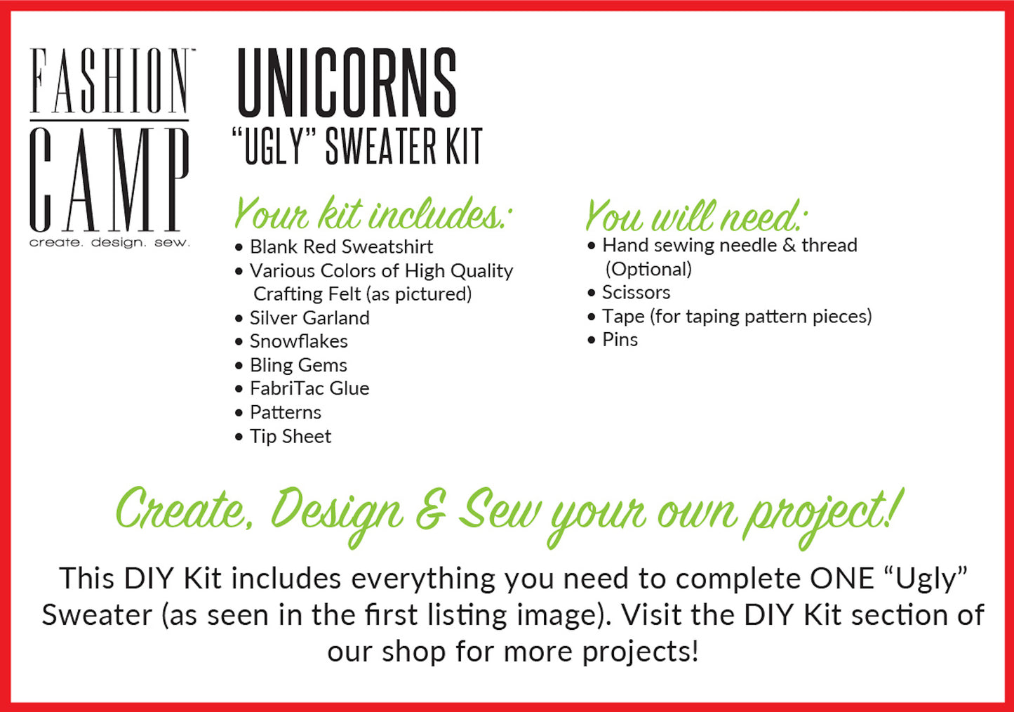 DIY Kit Ugly Christmas Sweater | Unicorn "Ugly" Holiday Sweater