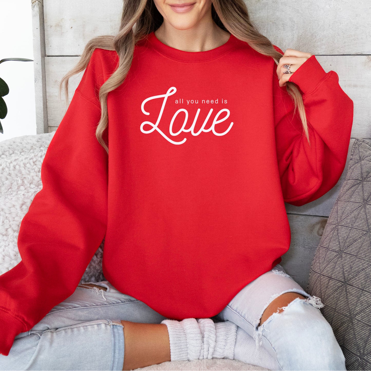 "All You Need Is Love" Sweatshirt- Red (Youth + Adult)