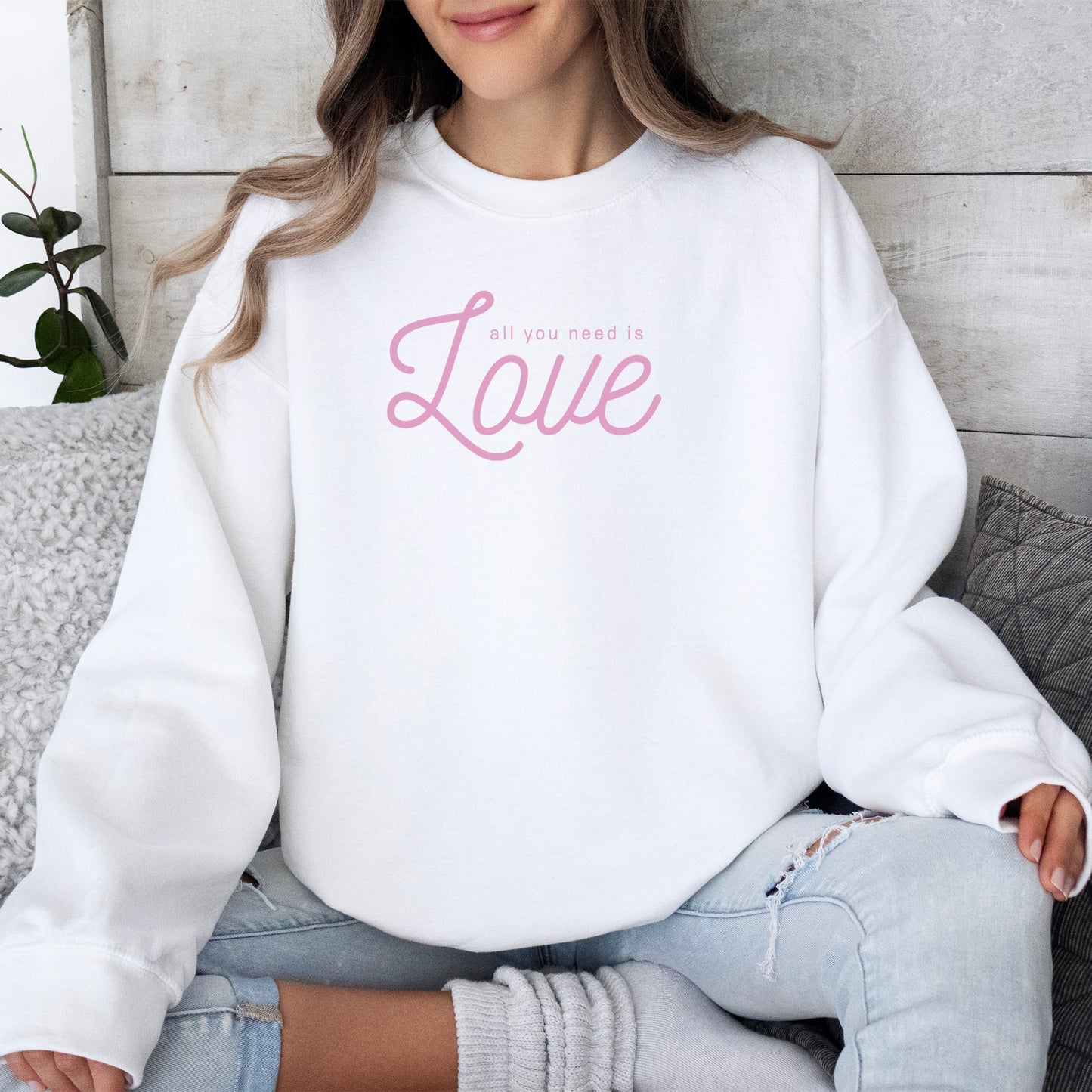 "All You Need Is Love" Sweatshirt- White (Youth + Adult)