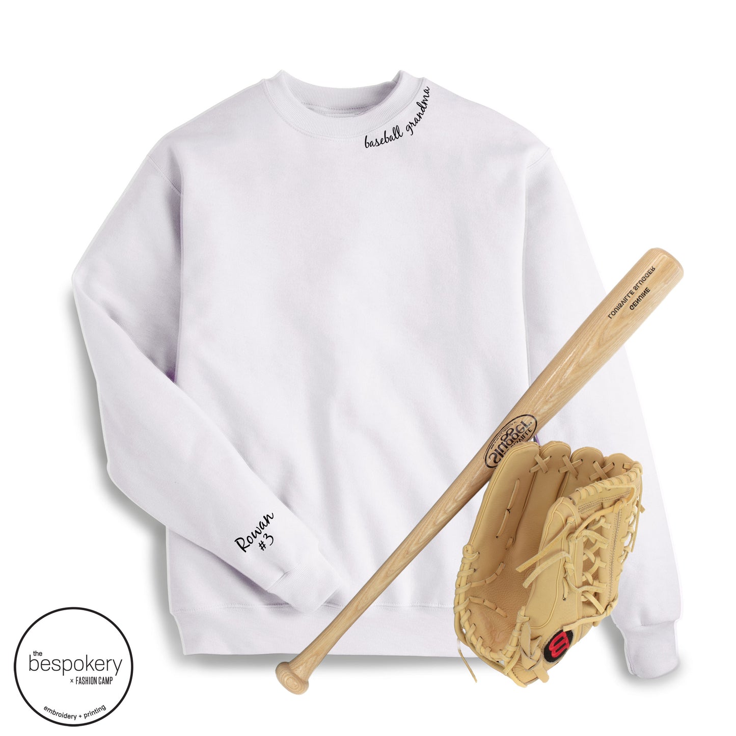 Collar "baseball grandma" CUSTOM sleeve - White Sweatshirt