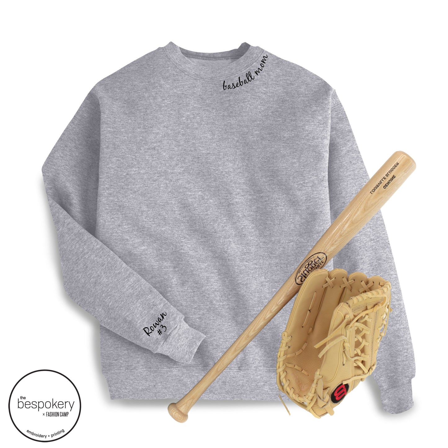 Collar "baseball mom" CUSTOM sleeve - Heather Grey Sweatshirt