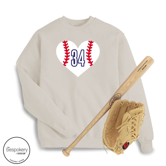 "Baseball Heart" CUSTOM number - Sand Sweatshirt