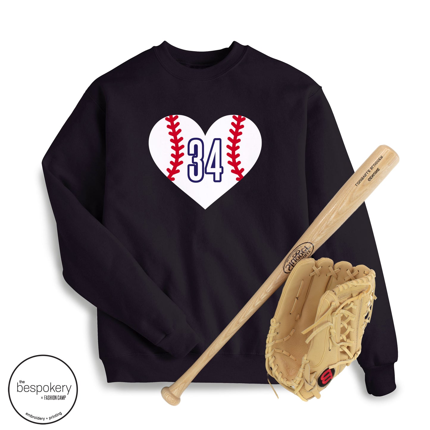 "Baseball Heart" CUSTOM number Black Sweatshirt - (Adult Only)