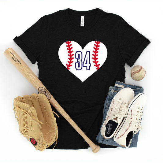 "Baseball Heart" CUSTOM number - Black T-shirt