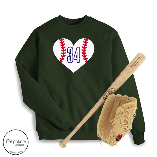 "Baseball Heart" CUSTOM number - Forest Green Sweatshirt (Adult Only)