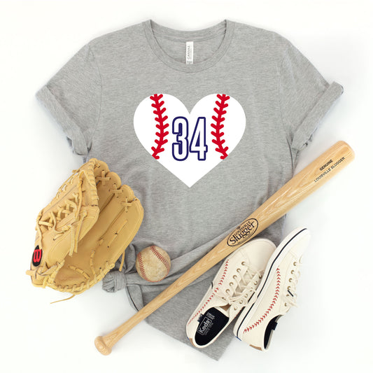 "Baseball Heart" CUSTOM number - Heather Grey T-shirt