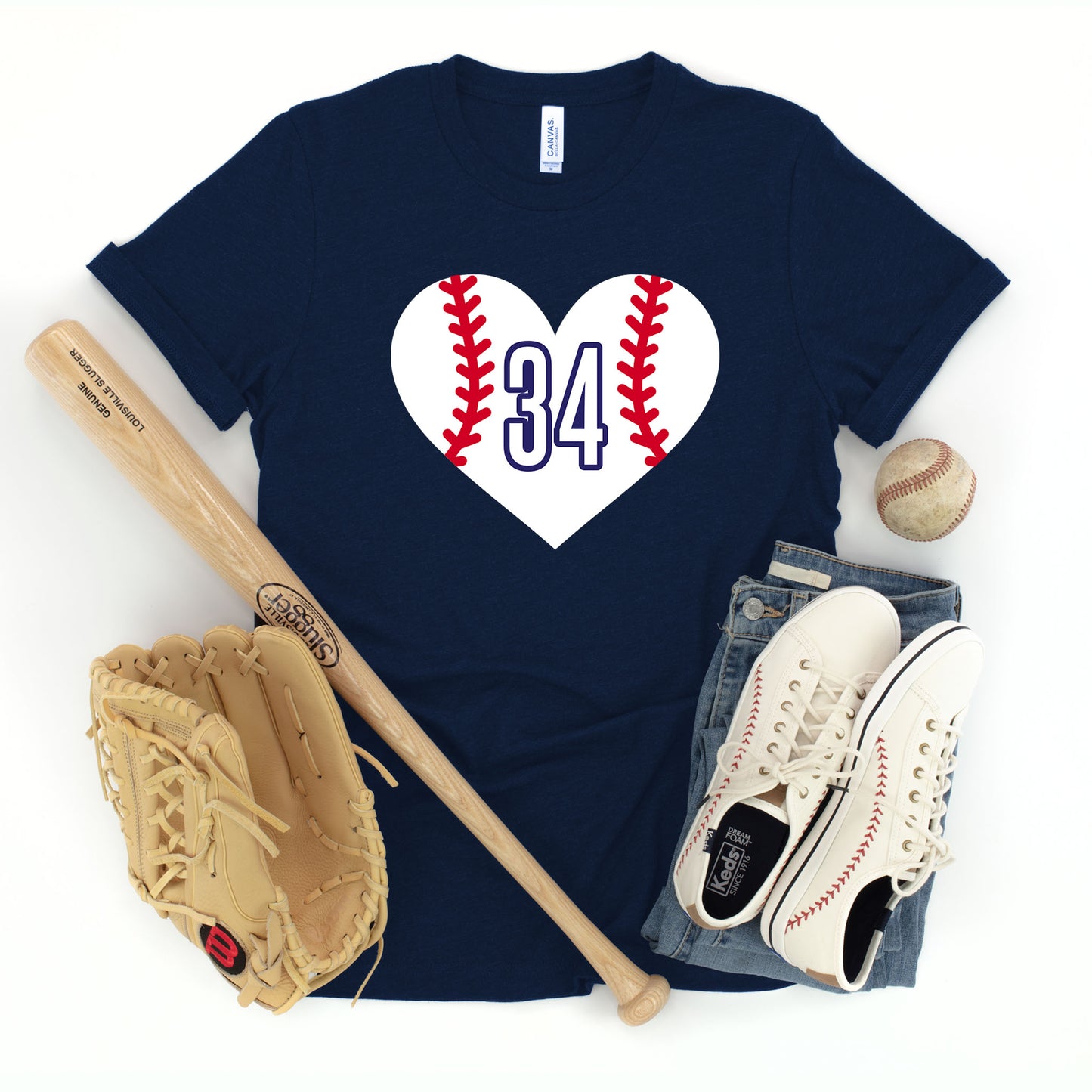 "Baseball Heart" CUSTOM number Navy T-shirt  (Adult Only)