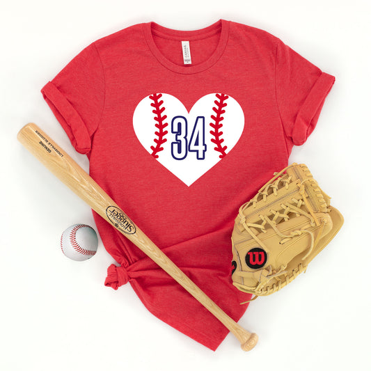 "Baseball Heart" CUSTOM number Heather Red T-shirt  (Adult Only)