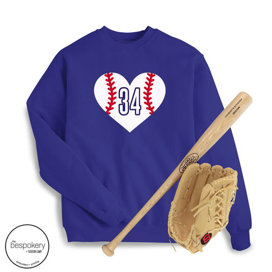 "Baseball Heart" CUSTOM number - Royal Sweatshirt
